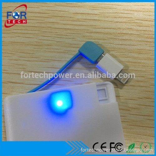 lED Flashlights Wedding Gifts Usb Portable Power Bank 2200mah Credit Card Size PowerBank with built-in cable for Gifts
